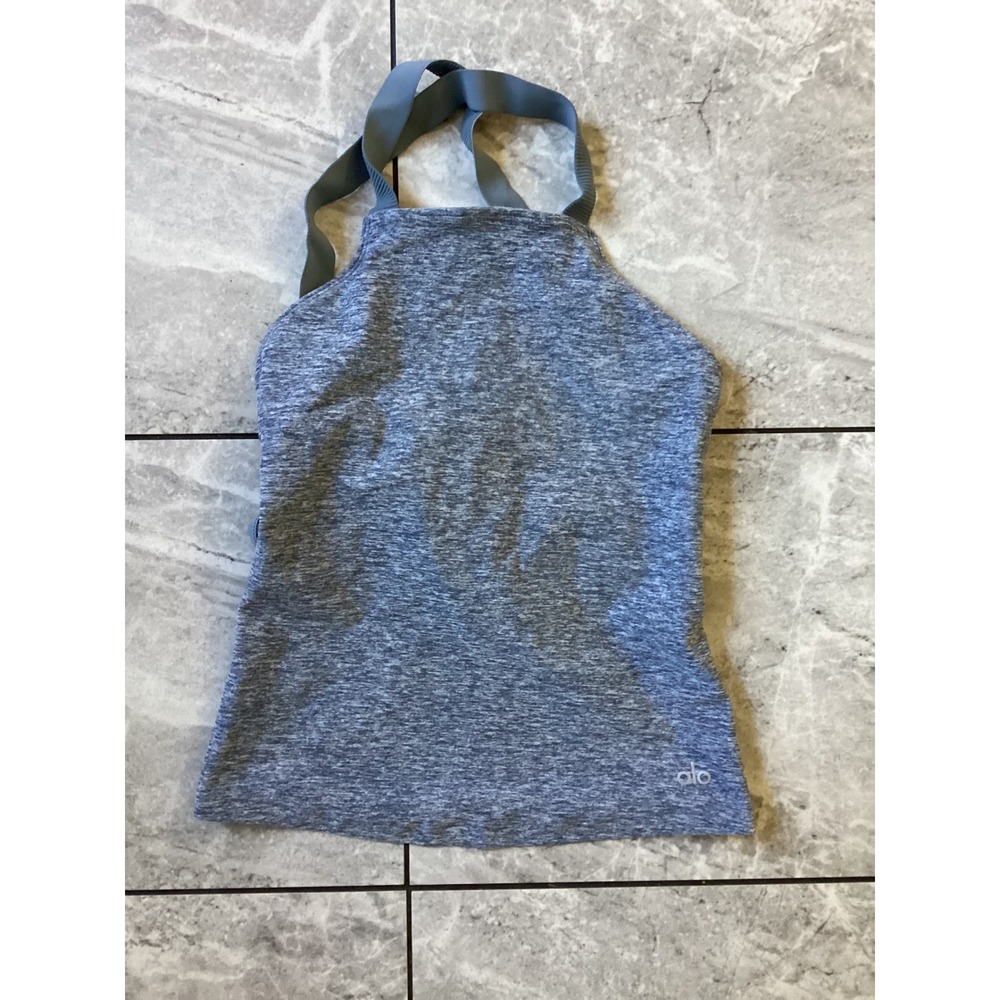 Alo Yoga Womens XS Grey Space Dye Strappy Back Active Tank Top Shelf Bra